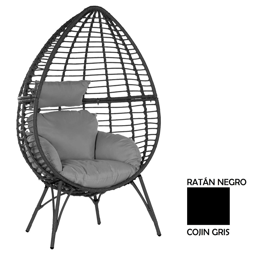 SILLÓN RATÁN NEGRO/GRIS